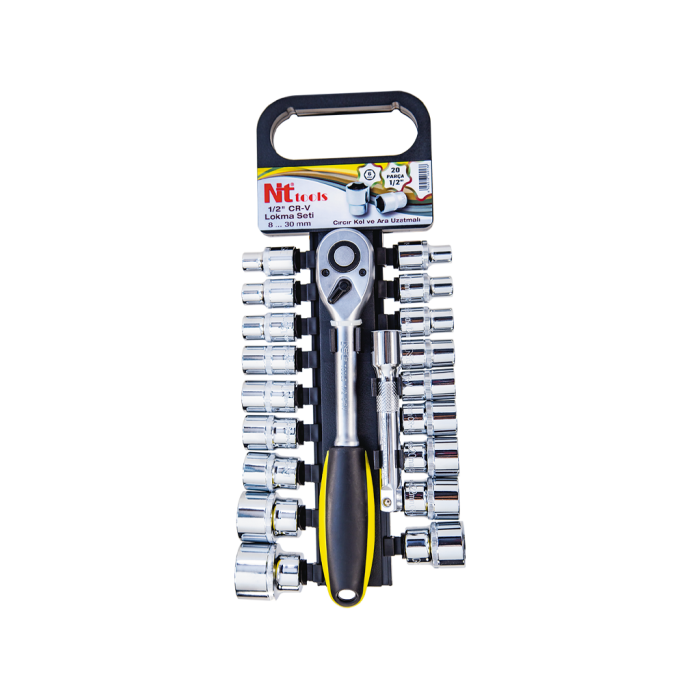 NTTools 20 Parça 1/2inç Altı Köşe CR-V Lokma Seti | CR-V Lokmalar | Hırda Market