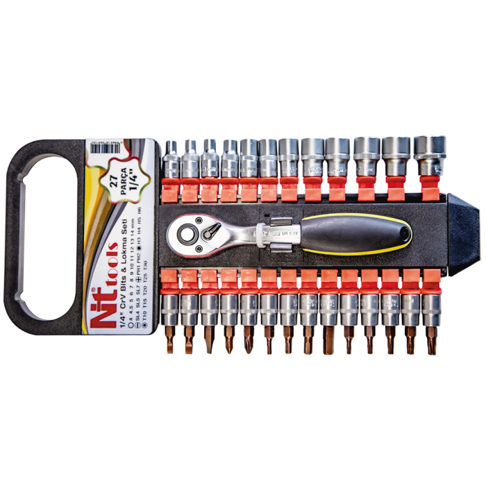 NTTools 27 Parça 1/4inç Altı Köşe CR-V Bits ve Lokma Seti | CR-V Lokmalar | Hırda Market